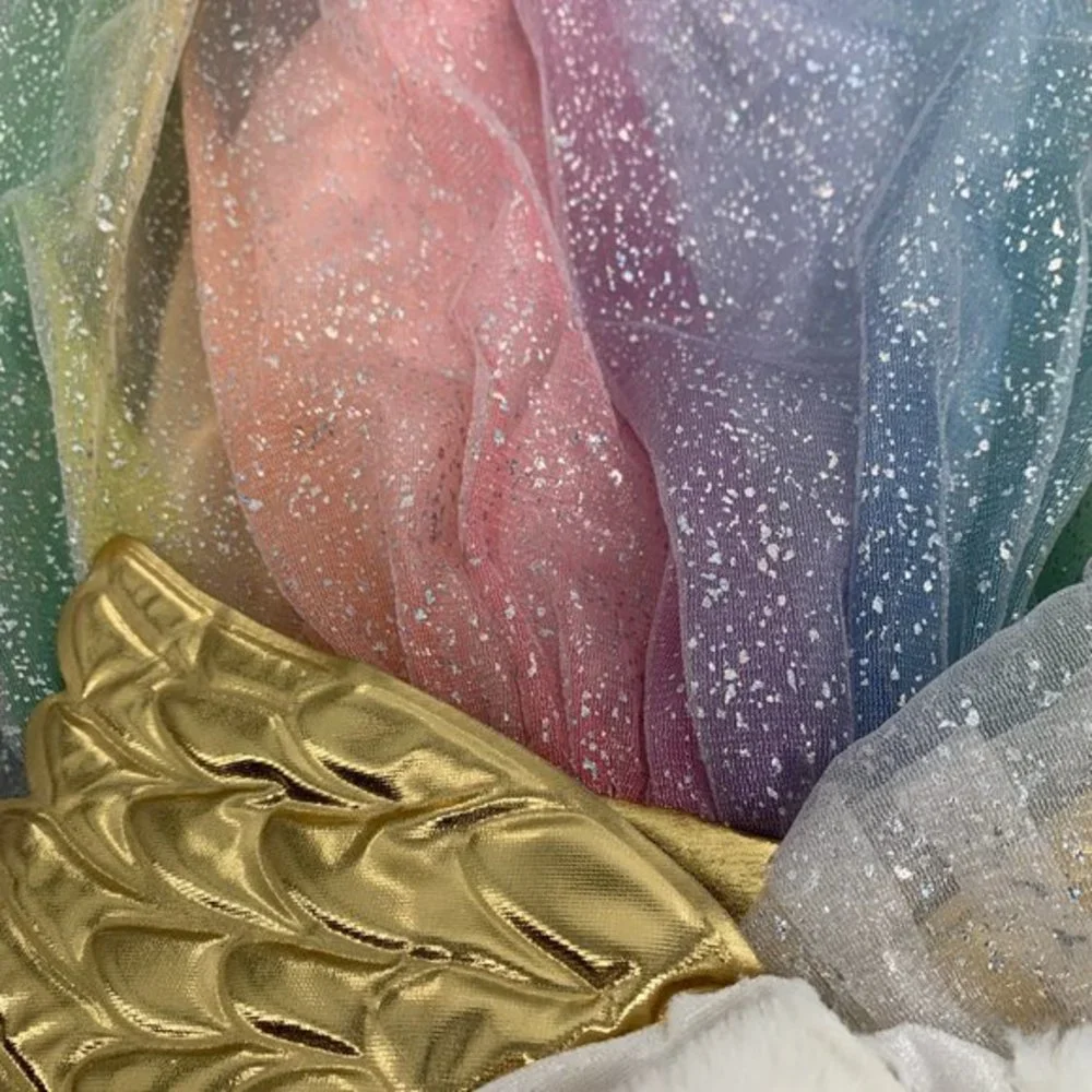 Girls Rainbow Unicorn Costume Dress Beautiful Sparkle‎ Sequin Angel Wings Large